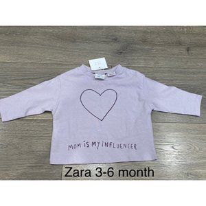 NWT Zara baby girl 3-6 month Mom is my Influencer long sleeve tshirt